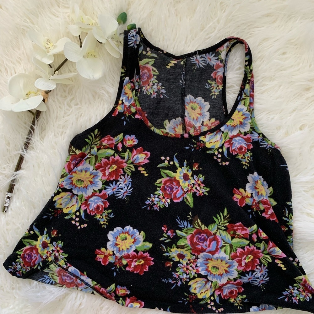 Black Floral Racerback Tank Top